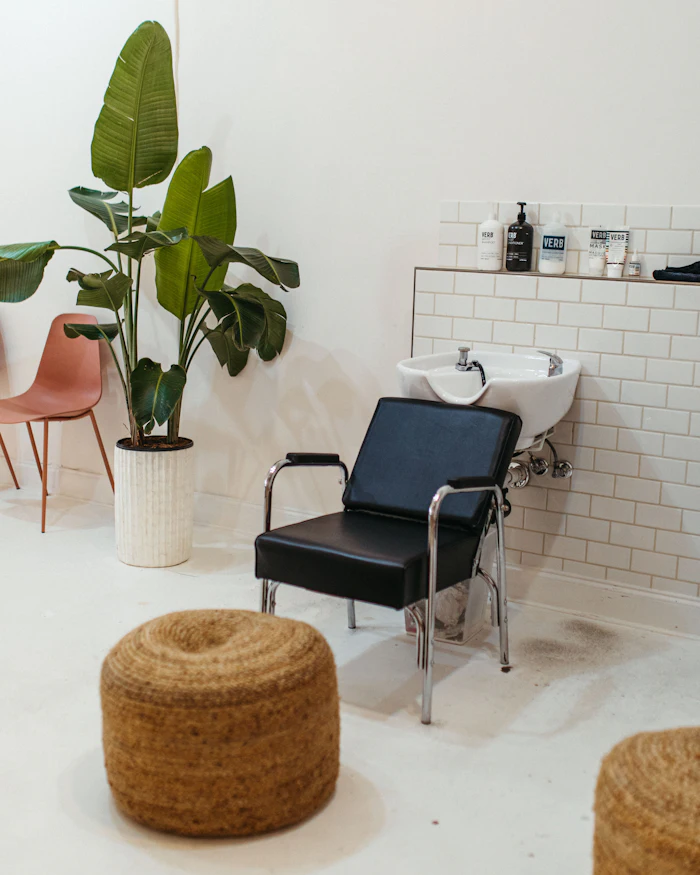 Interior del estudio con tocador y detalles naturales